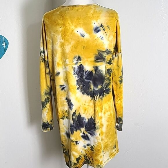 VIBE Gold, White & Navy Blue Tie-dye Long Cardigan, Size Medium - Picture 7 of 9